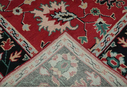 Red and Black Hand Knotted Traditional Oushak Custom made wool Area Rug.