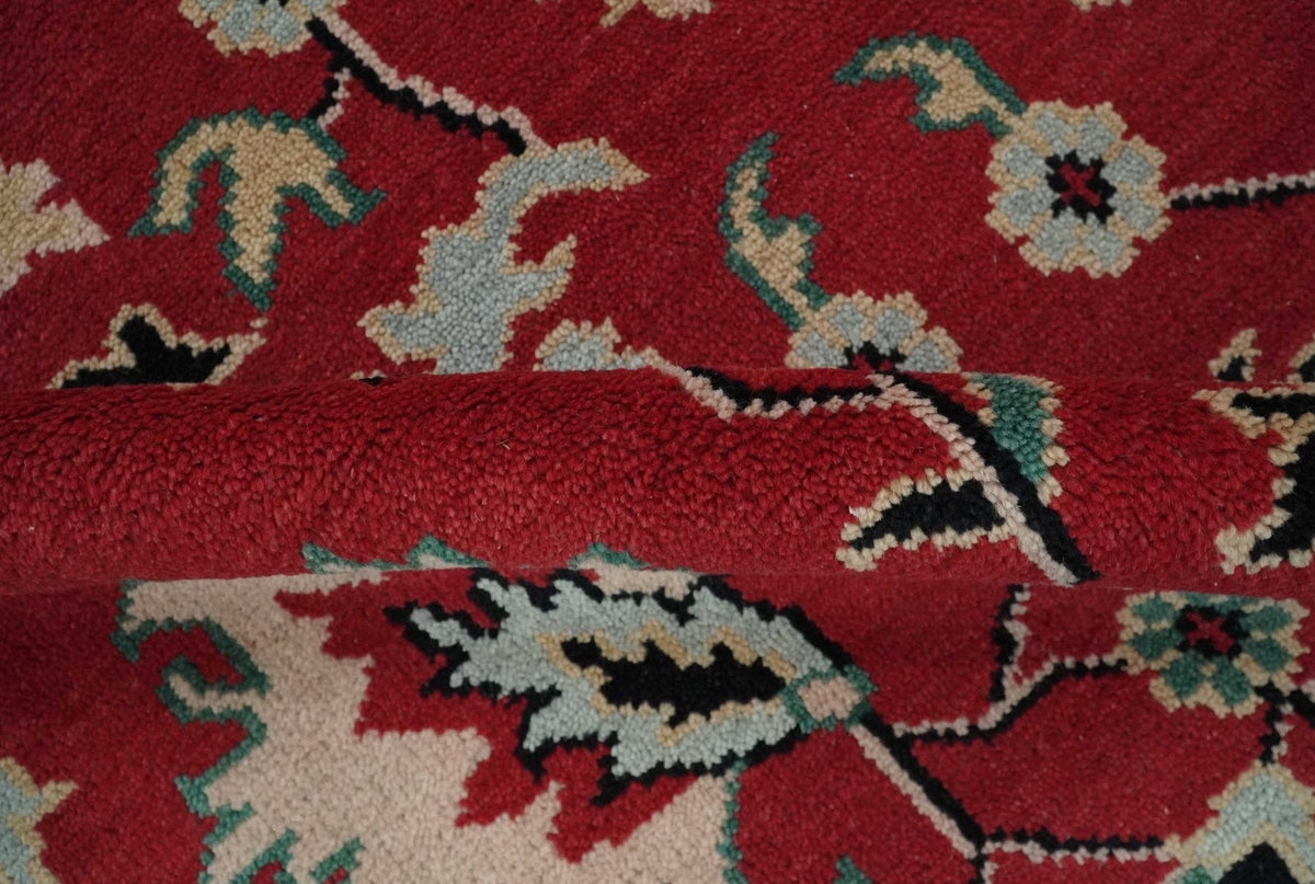 Red and Black Hand Knotted Traditional Oushak Custom made wool Area Rug.