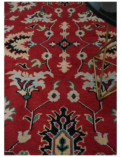 Red and Black Hand Knotted Traditional Oushak Custom made wool Area Rug.