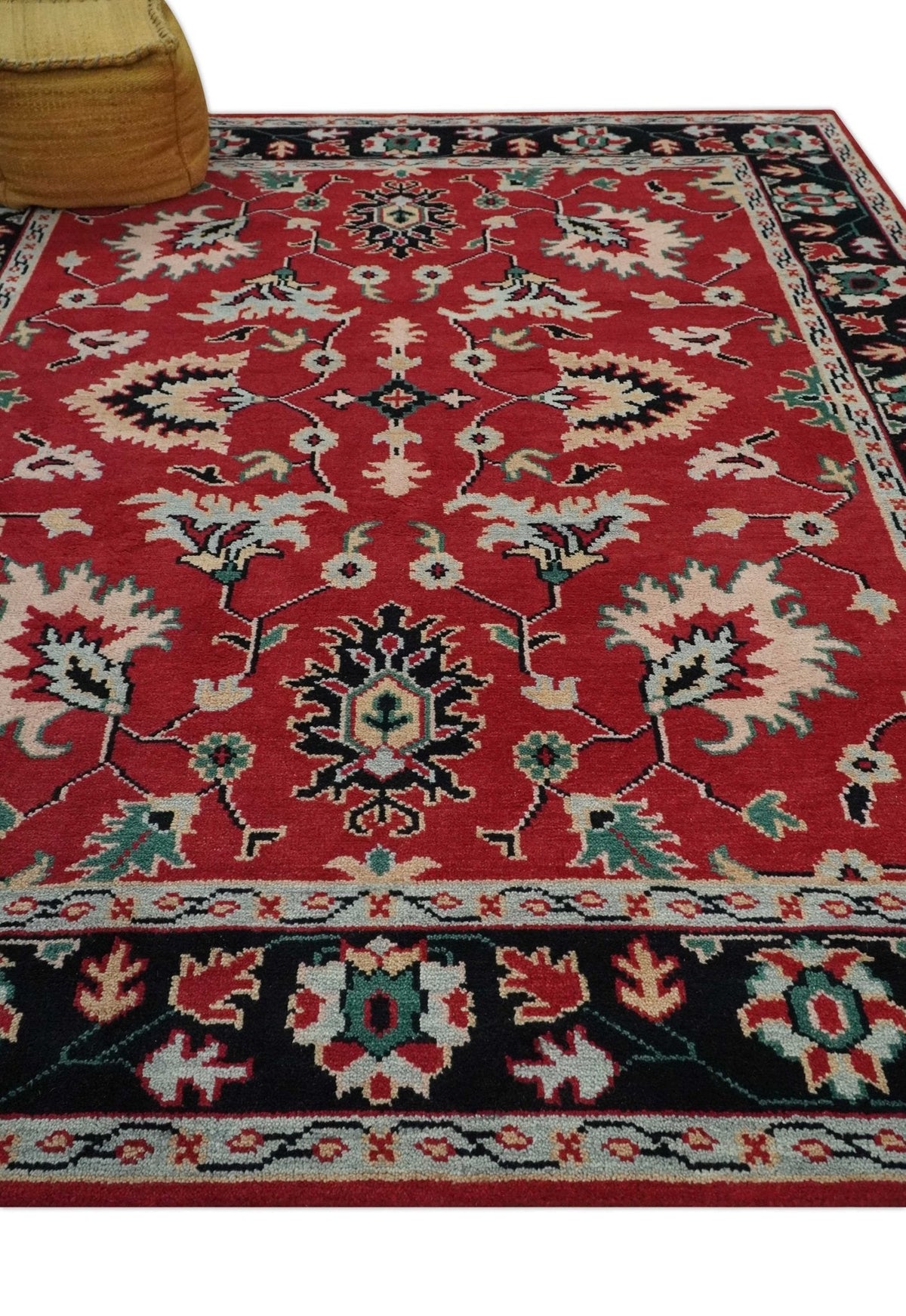 Red and Black Hand Knotted Traditional Oushak Custom made wool Area Rug.