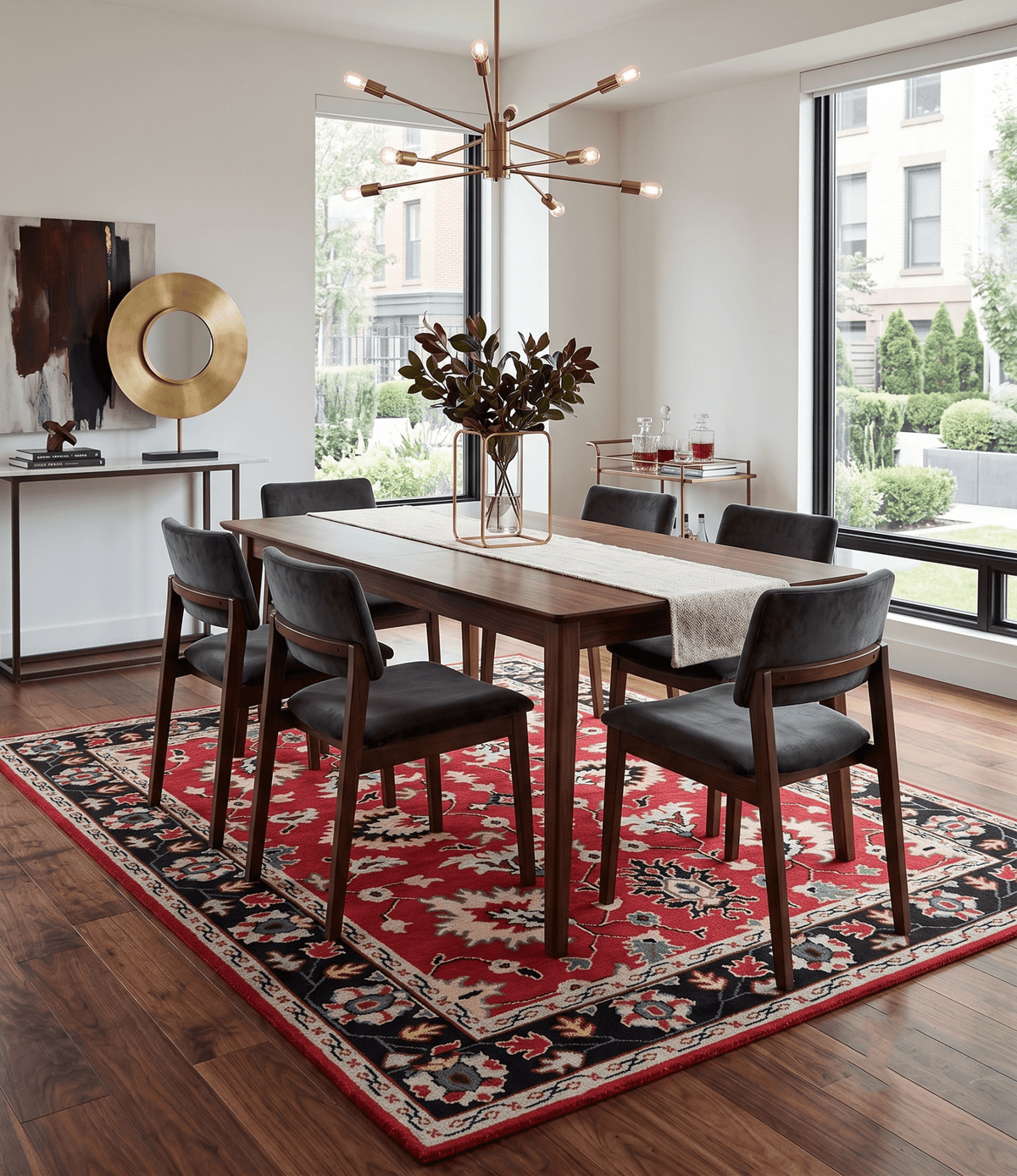 Red and Black Hand Knotted Traditional Oushak Custom made wool Area Rug.
