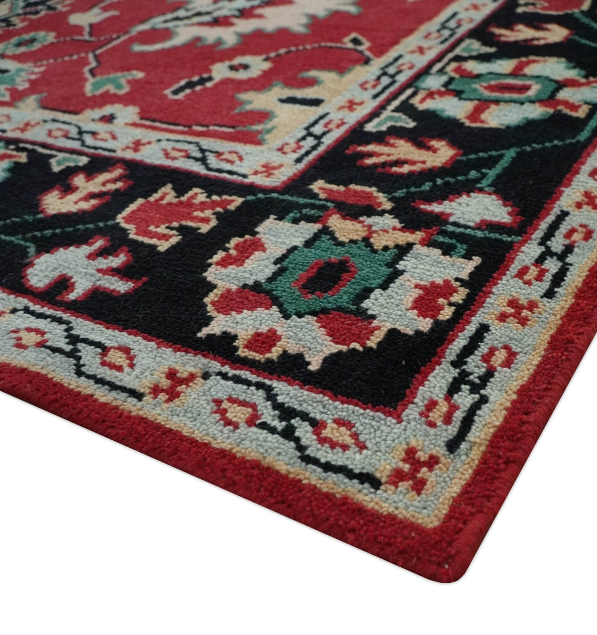 Red and Black Hand Knotted Traditional Oushak Custom made wool Area Rug.