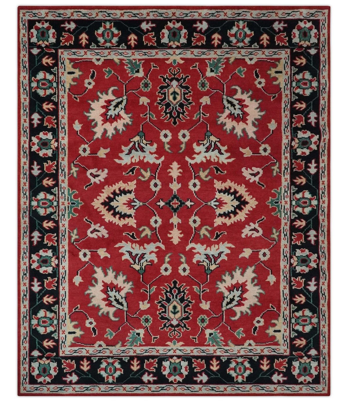 Red and Black Hand Knotted Traditional Oushak Custom made wool Area Rug.