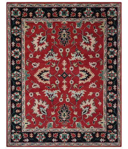 Red and Black Hand Knotted Traditional Oushak Custom made wool Area Rug.