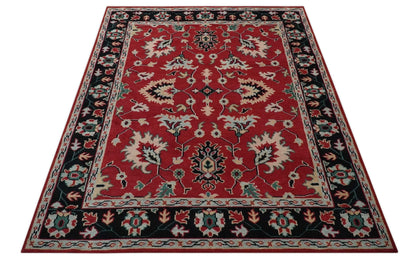 Red and Black Hand Knotted Traditional Oushak Custom made wool Area Rug.