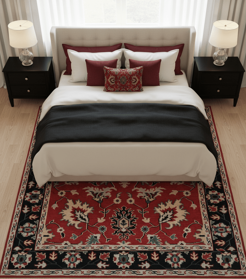 Red and Black Hand Knotted Traditional Oushak Custom made wool Area Rug.