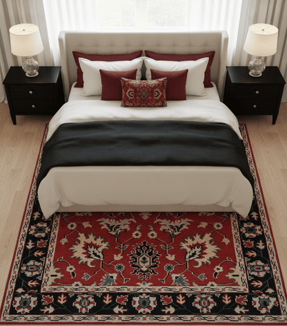 Red and Black Hand Knotted Traditional Oushak Custom made wool Area Rug.