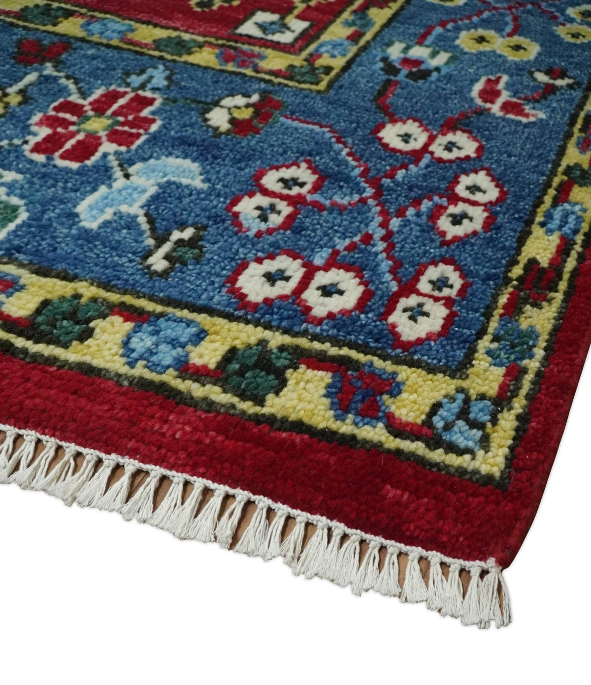 Custom Made Maroon and Blue Antique Turkish Hand Knotted Wool Area Rug.