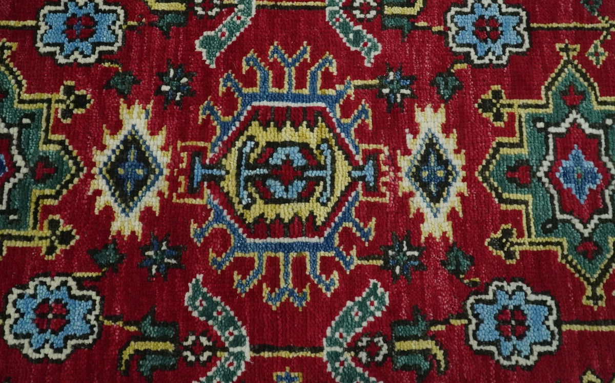 Custom Made Maroon and Blue Antique Turkish Hand Knotted Wool Area Rug.