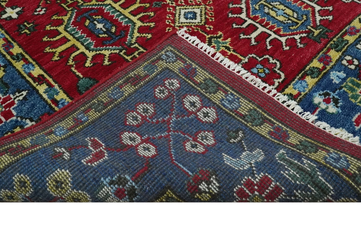 Custom Made Maroon and Blue Antique Turkish Hand Knotted Wool Area Rug.