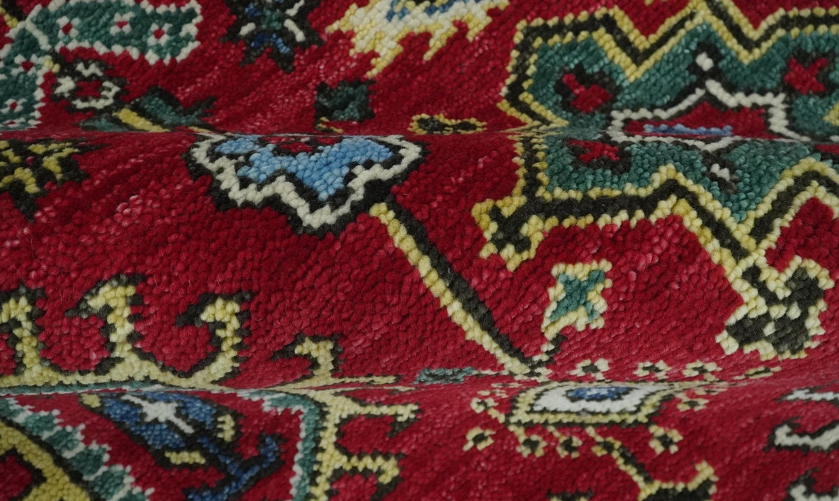 Custom Made Maroon and Blue Antique Turkish Hand Knotted Wool Area Rug.