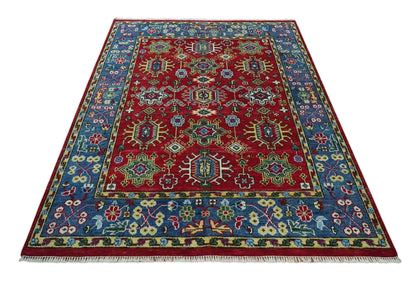 Custom Made Maroon and Blue Antique Turkish Hand Knotted Wool Area Rug.