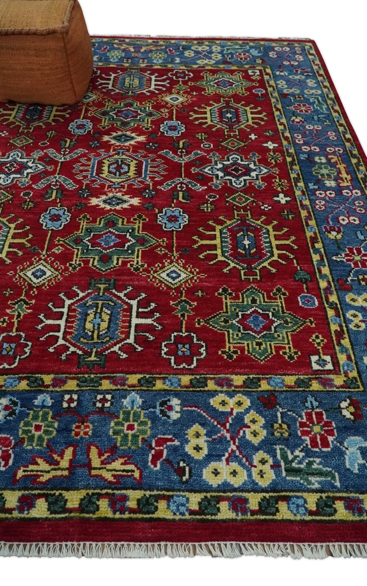 Custom Made Maroon and Blue Antique Turkish Hand Knotted Wool Area Rug.