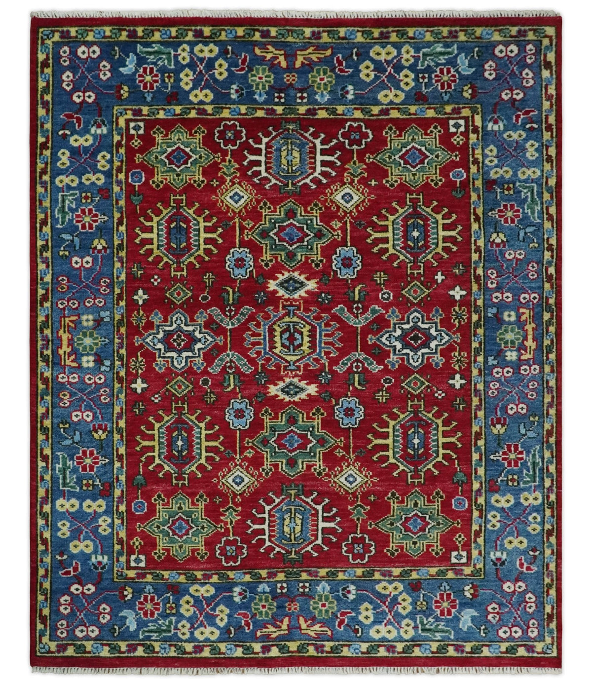 Custom Made Maroon and Blue Antique Turkish Hand Knotted Wool Area Rug.