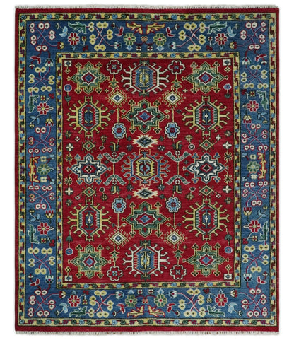 Custom Made Maroon and Blue Antique Turkish Hand Knotted Wool Area Rug.