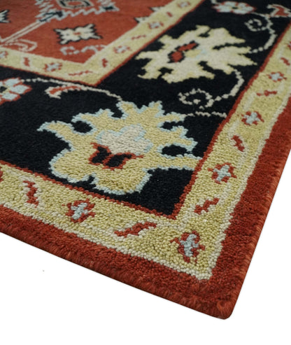 Rust, Black and Beige Traditional Oriental Hand Knotted Custom Made Wool Area Rug.