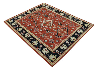 Rust, Black and Beige Traditional Oriental Hand Knotted Custom Made Wool Area Rug.