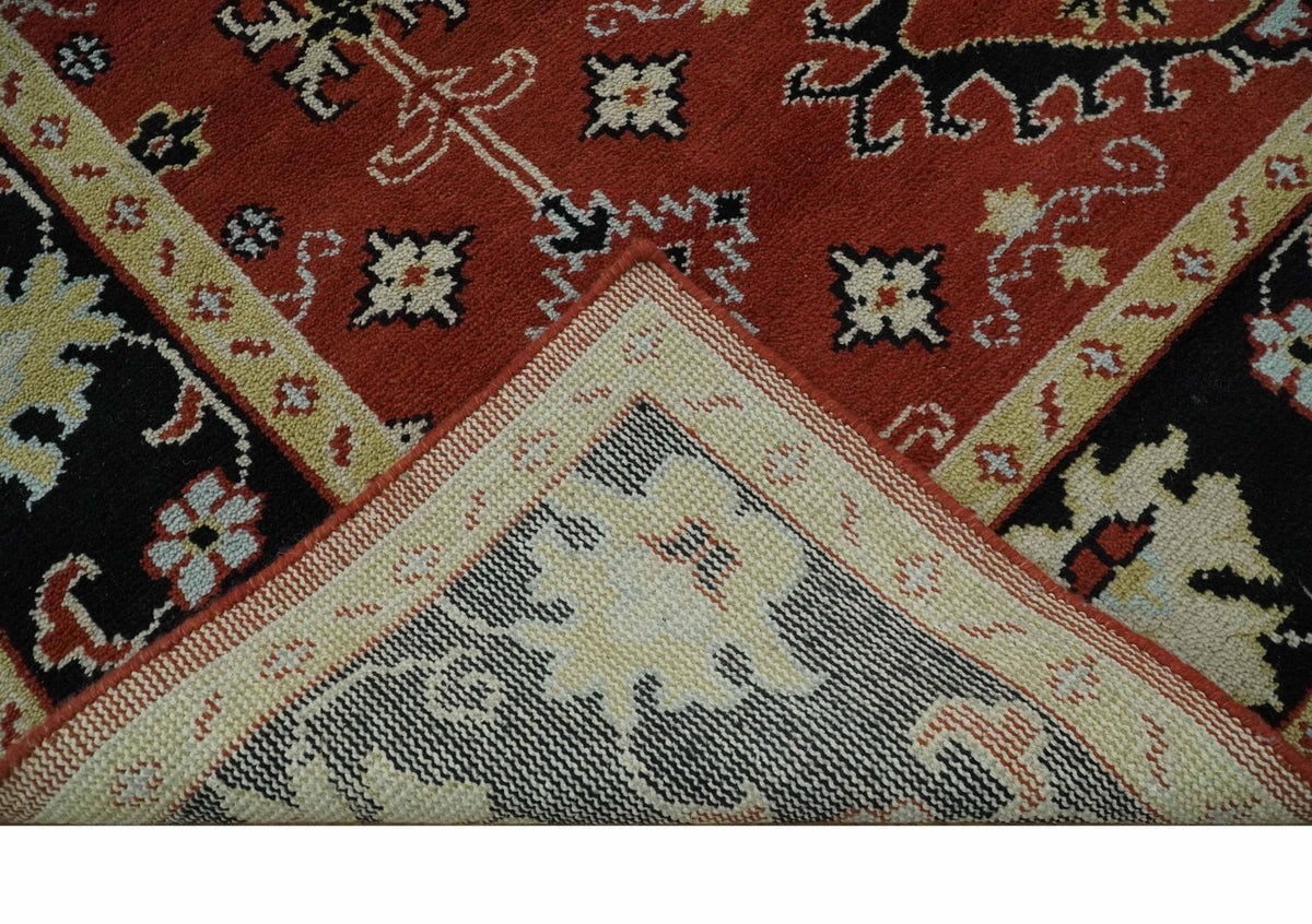 Rust, Black and Beige Traditional Oriental Hand Knotted Custom Made Wool Area Rug.