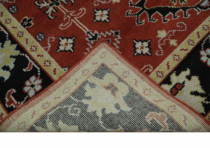 Rust, Black and Beige Traditional Oriental Hand Knotted Custom Made Wool Area Rug.