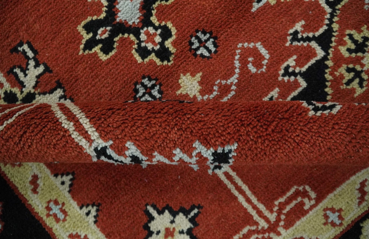 Rust, Black and Beige Traditional Oriental Hand Knotted Custom Made Wool Area Rug.