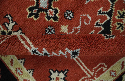 Rust, Black and Beige Traditional Oriental Hand Knotted Custom Made Wool Area Rug.