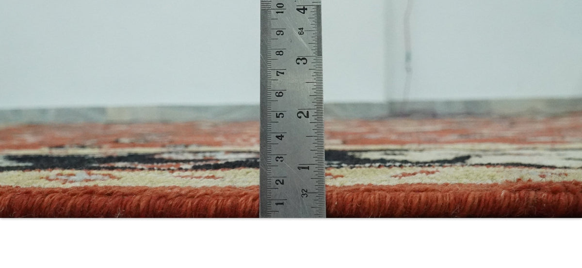 Rust, Black and Beige Traditional Oriental Hand Knotted Custom Made Wool Area Rug.