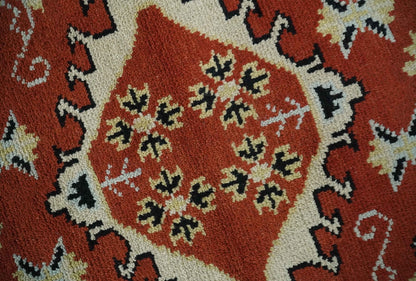 Rust, Black and Beige Traditional Oriental Hand Knotted Custom Made Wool Area Rug.