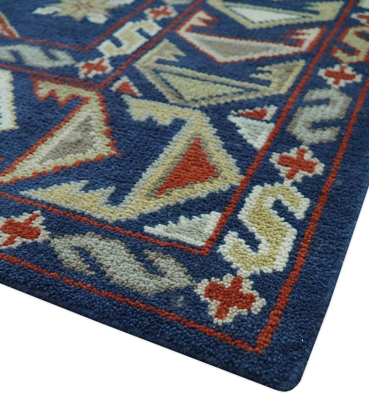 Red, Brown and Olive Traditional Hand knotted Custom Made Wool Area Rug.