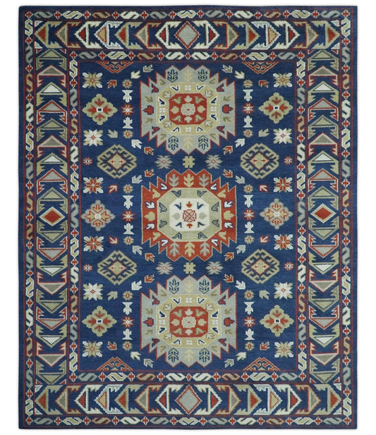 Red, Brown and Olive Traditional Hand knotted Custom Made Wool Area Rug.