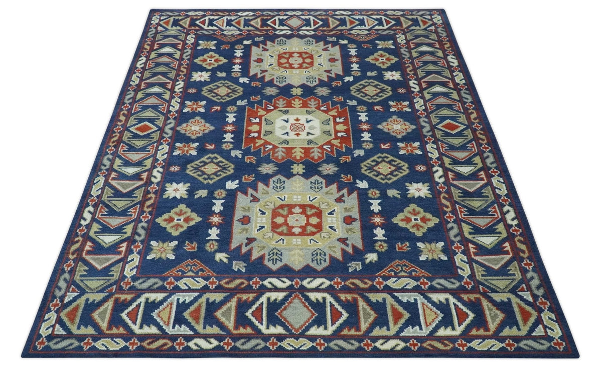 Red, Brown and Olive Traditional Hand knotted Custom Made Wool Area Rug.
