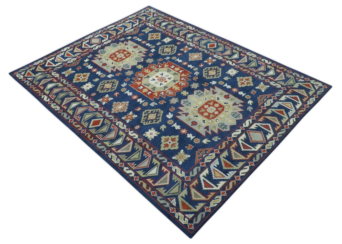 Red, Brown and Olive Traditional Hand knotted Custom Made Wool Area Rug.