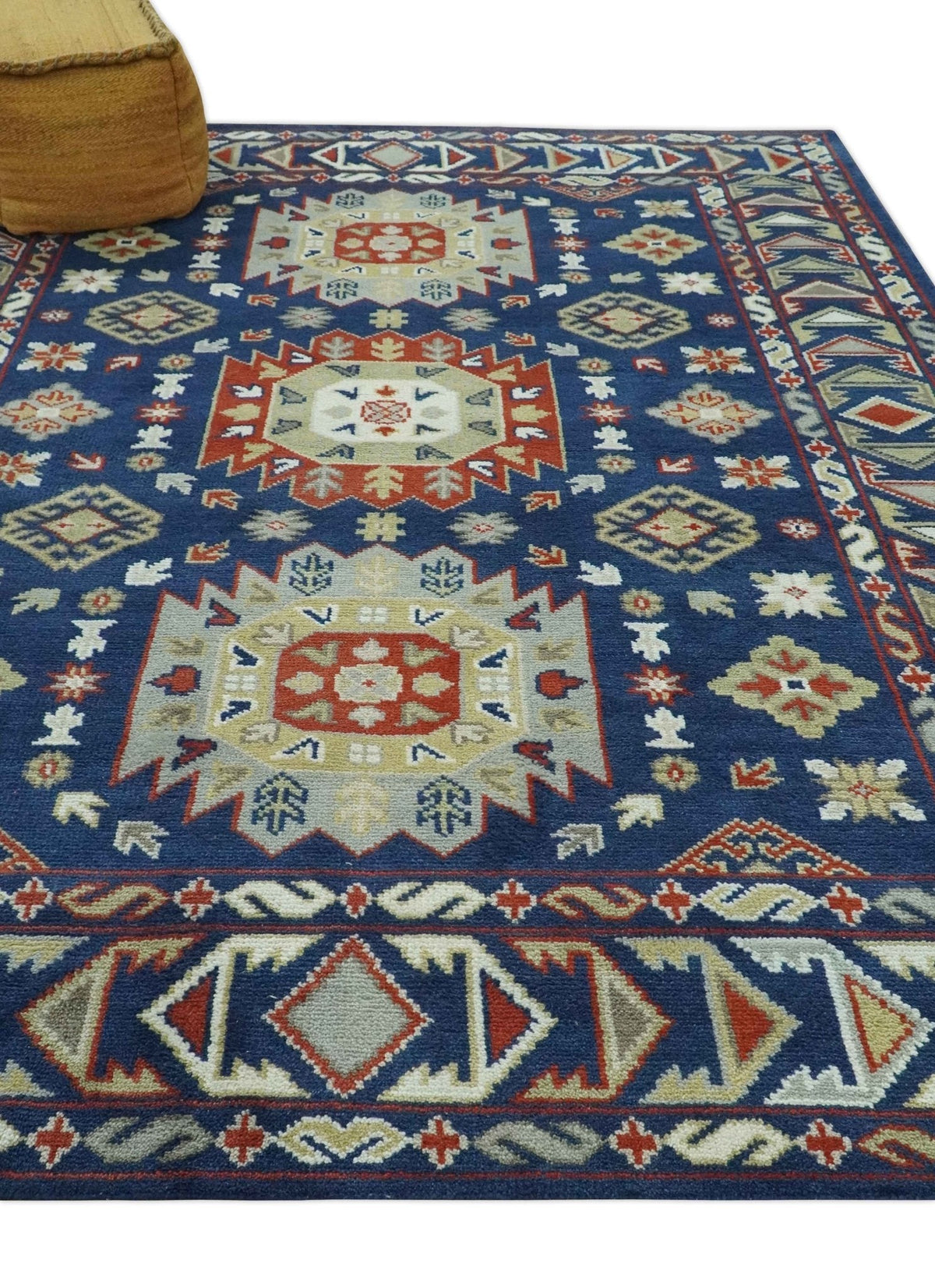 Red, Brown and Olive Traditional Hand knotted Custom Made Wool Area Rug.