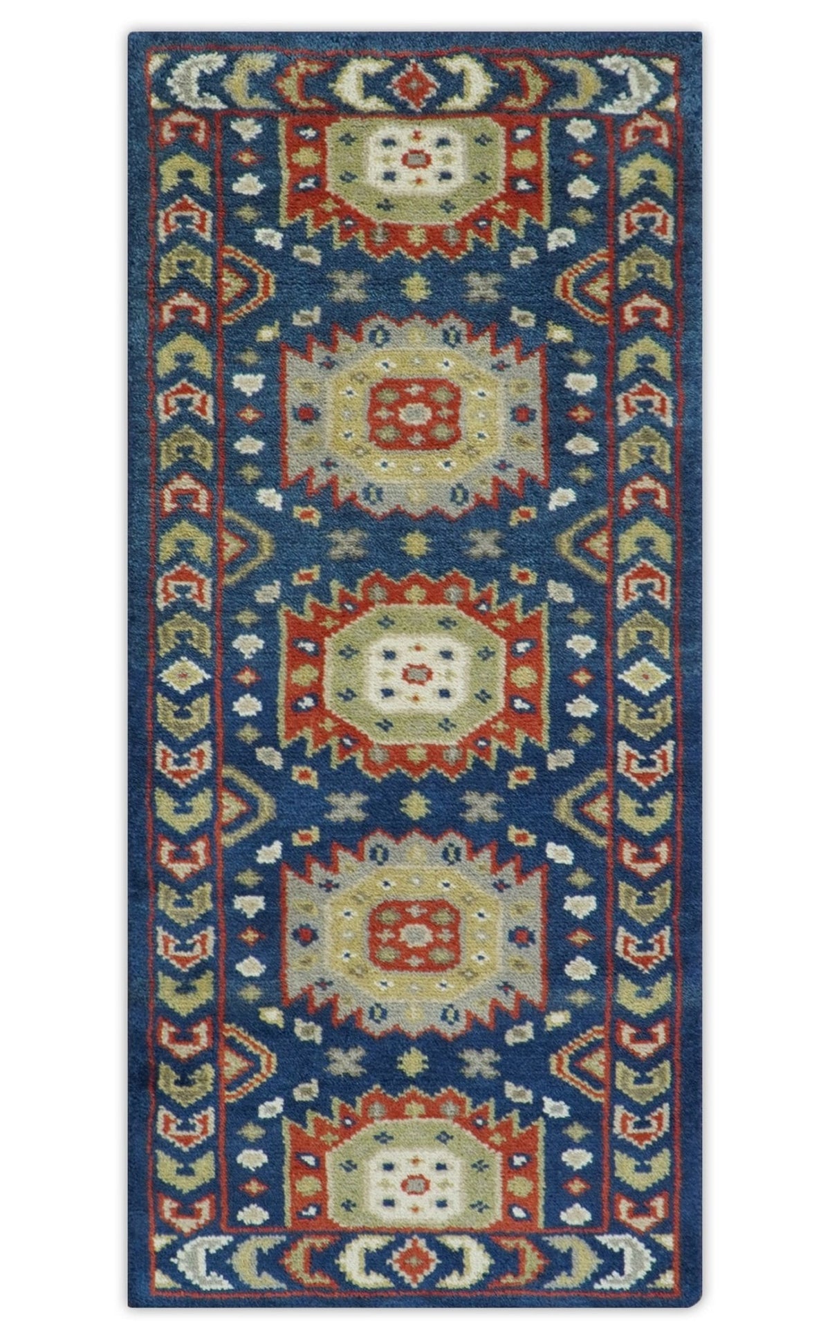 Red, Brown and Olive Traditional Hand knotted Custom Made Wool Area Rug.