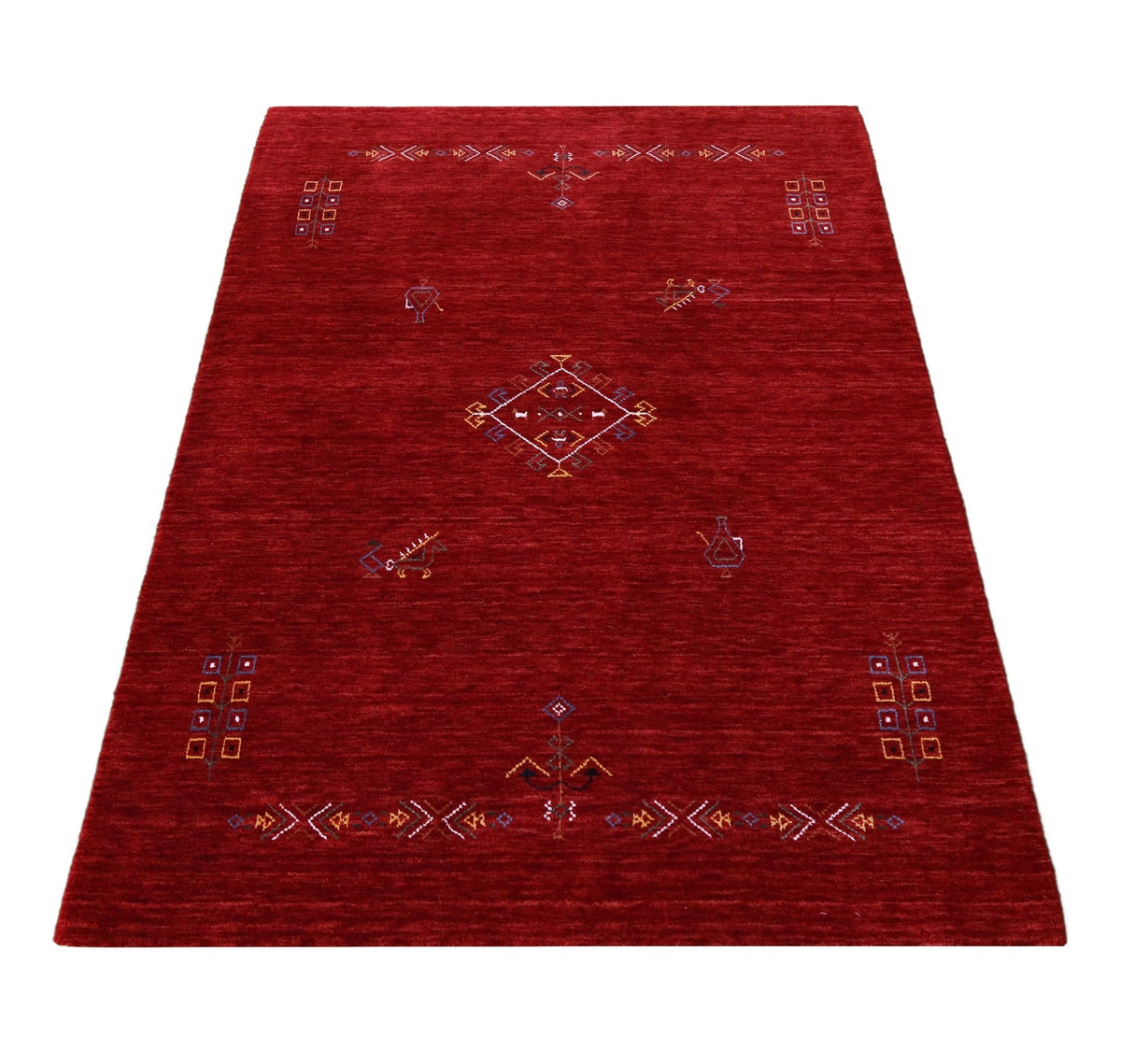 Red Center Medallion Tribal Design Hand Loomed Wool Area Rug.