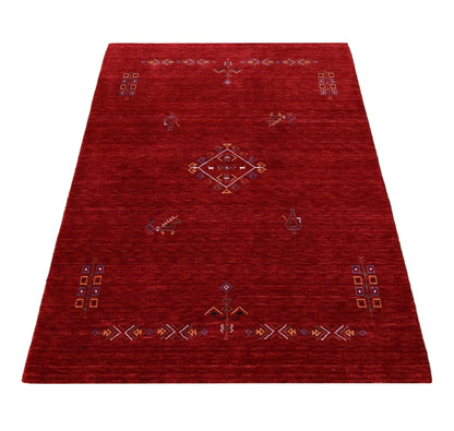 Red Center Medallion Tribal Design Hand Loomed Wool Area Rug.