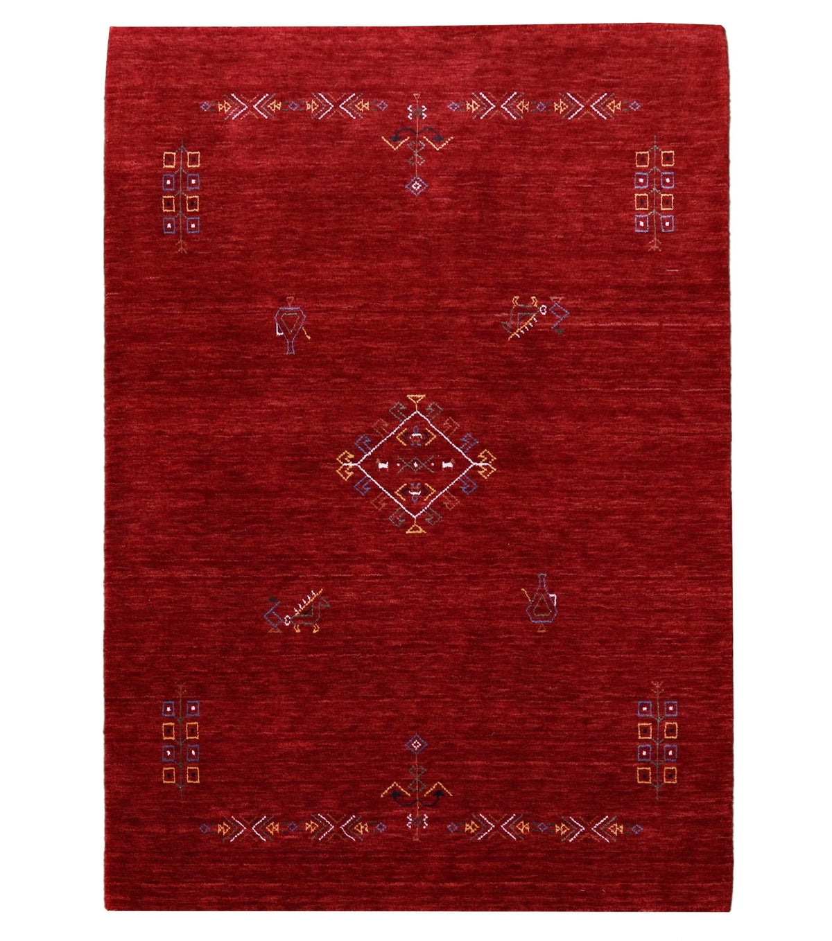 Red Center Medallion Tribal Design Hand Loomed Wool Area Rug.