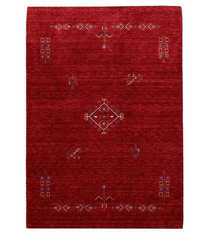 Red Center Medallion Tribal Design Hand Loomed Wool Area Rug.