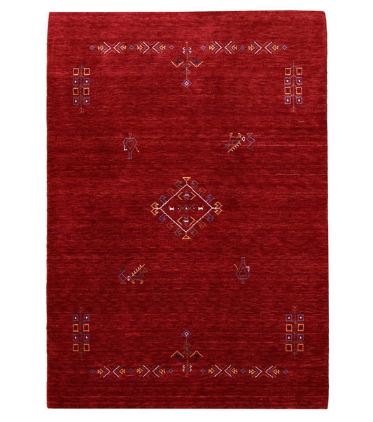 Red Center Medallion Tribal Design Hand Loomed Wool Area Rug.