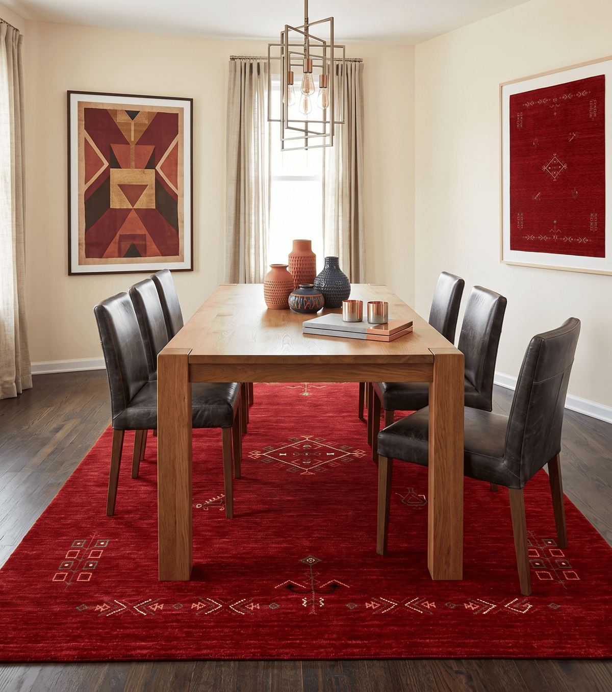 Red Center Medallion Tribal Design Hand Loomed Wool Area Rug.
