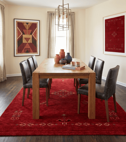 Red Center Medallion Tribal Design Hand Loomed Wool Area Rug.