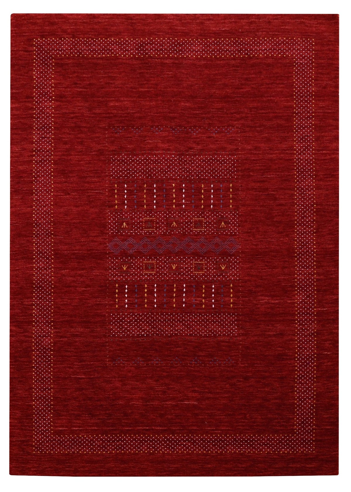 Red Center Pattern Hand Loomed Wool Area Rug.