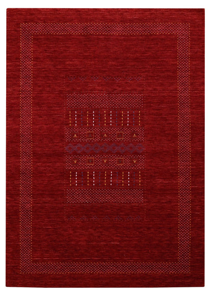 Red Center Pattern Hand Loomed Wool Area Rug.