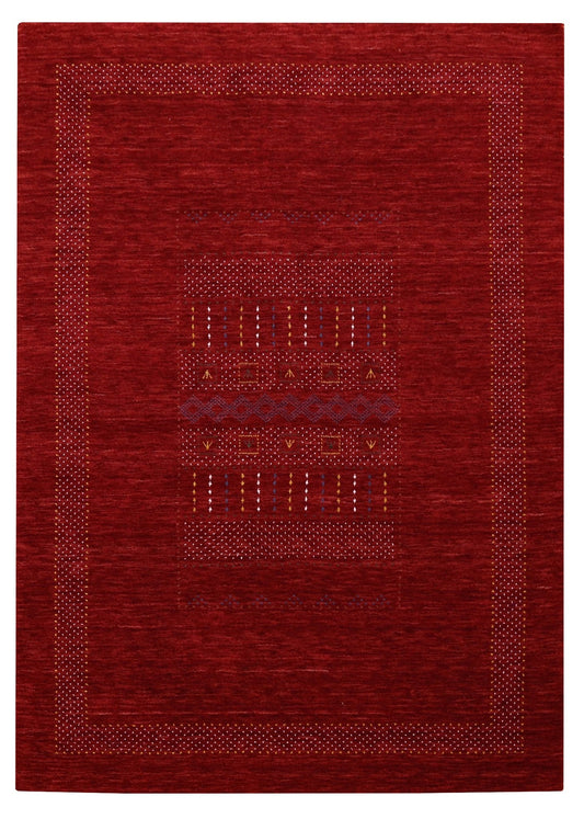 Red Center Pattern Hand Loomed Wool Area Rug.