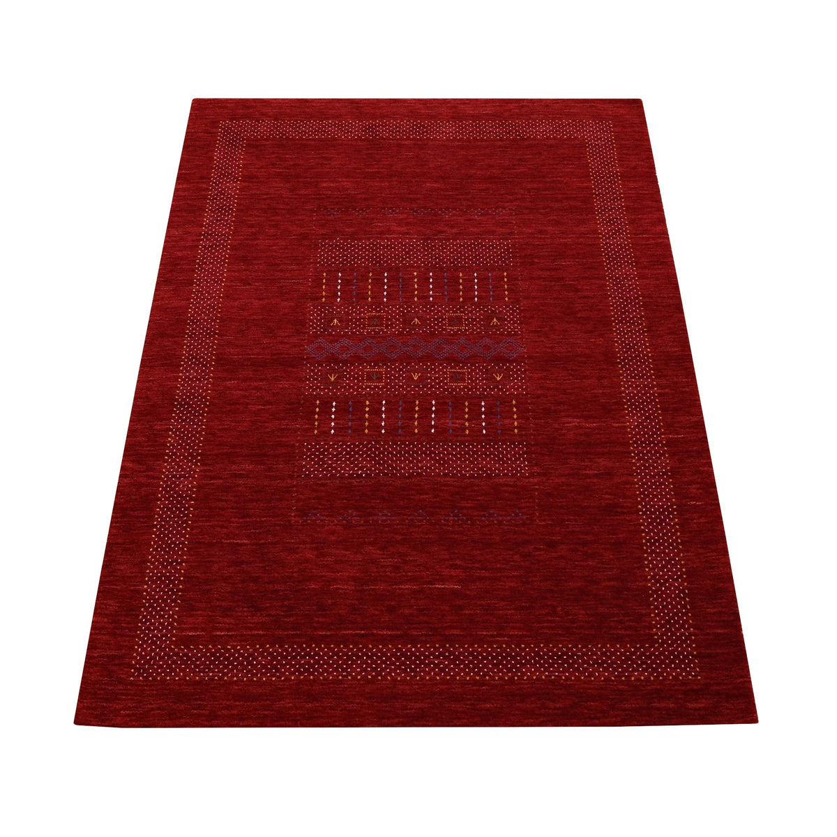 Red Center Pattern Hand Loomed Wool Area Rug.