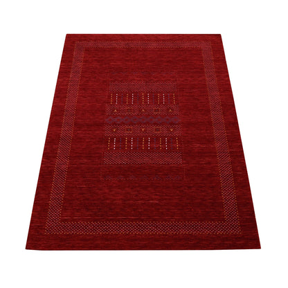 Red Center Pattern Hand Loomed Wool Area Rug.