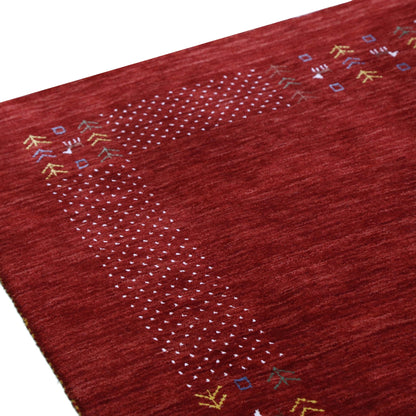 Red Contemporary Border Motifs Hand Loomed Wool Area Rug.