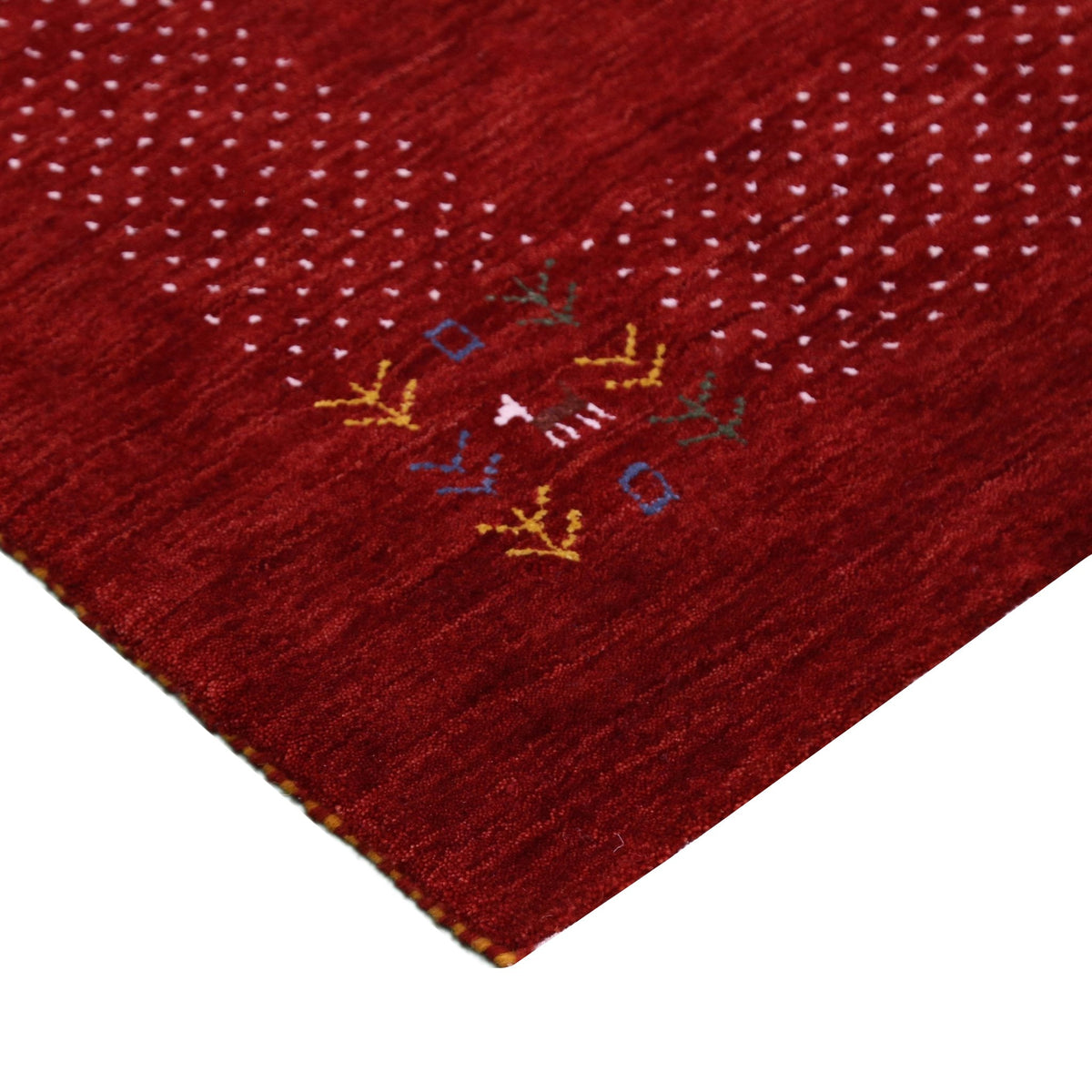 Red Contemporary Border Motifs Hand Loomed Wool Area Rug.