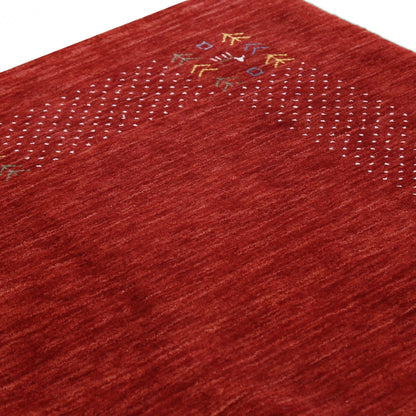 Red Contemporary Border Motifs Hand Loomed Wool Area Rug.