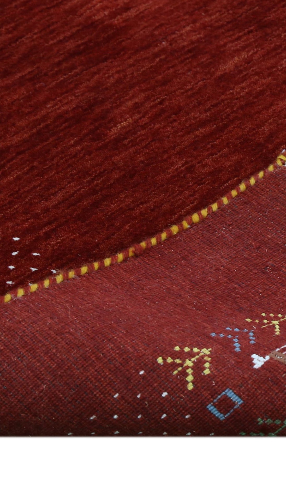 Red Contemporary Border Motifs Hand Loomed Wool Area Rug.