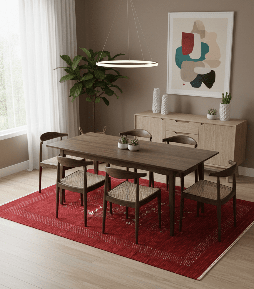 Red Contemporary Center Design Hand Loomed Wool Area Rug